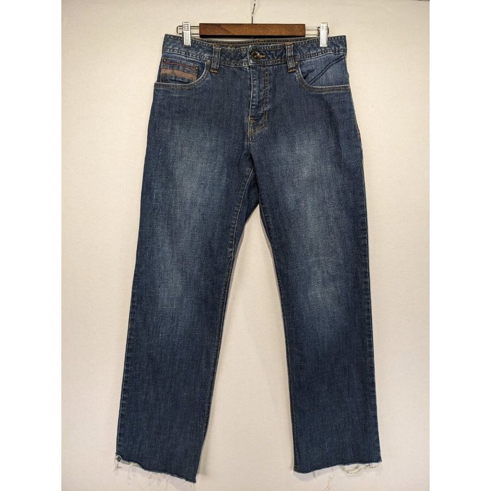 Prana Straight Leg Mens Jeans Size 30x32 Blue Raw Hem Fitted Classiccore Denim